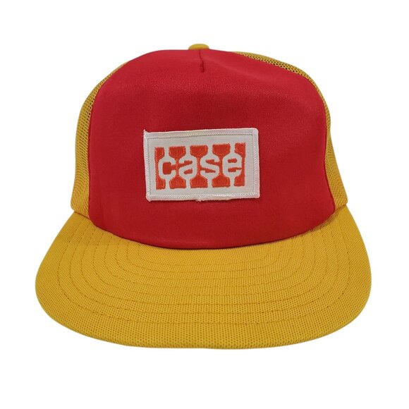 Vintage Case Logo Red Yellow Trucker Hat Snapback Mesh Cap S/M Made in USA - Picture 1 of 10